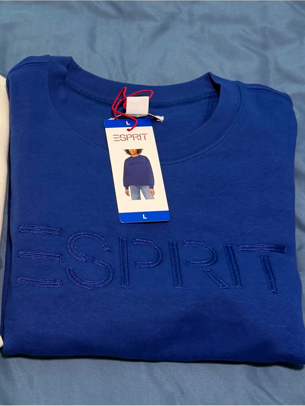 Esprit Blue Embroidered Logo Crewneck Sweatshirt